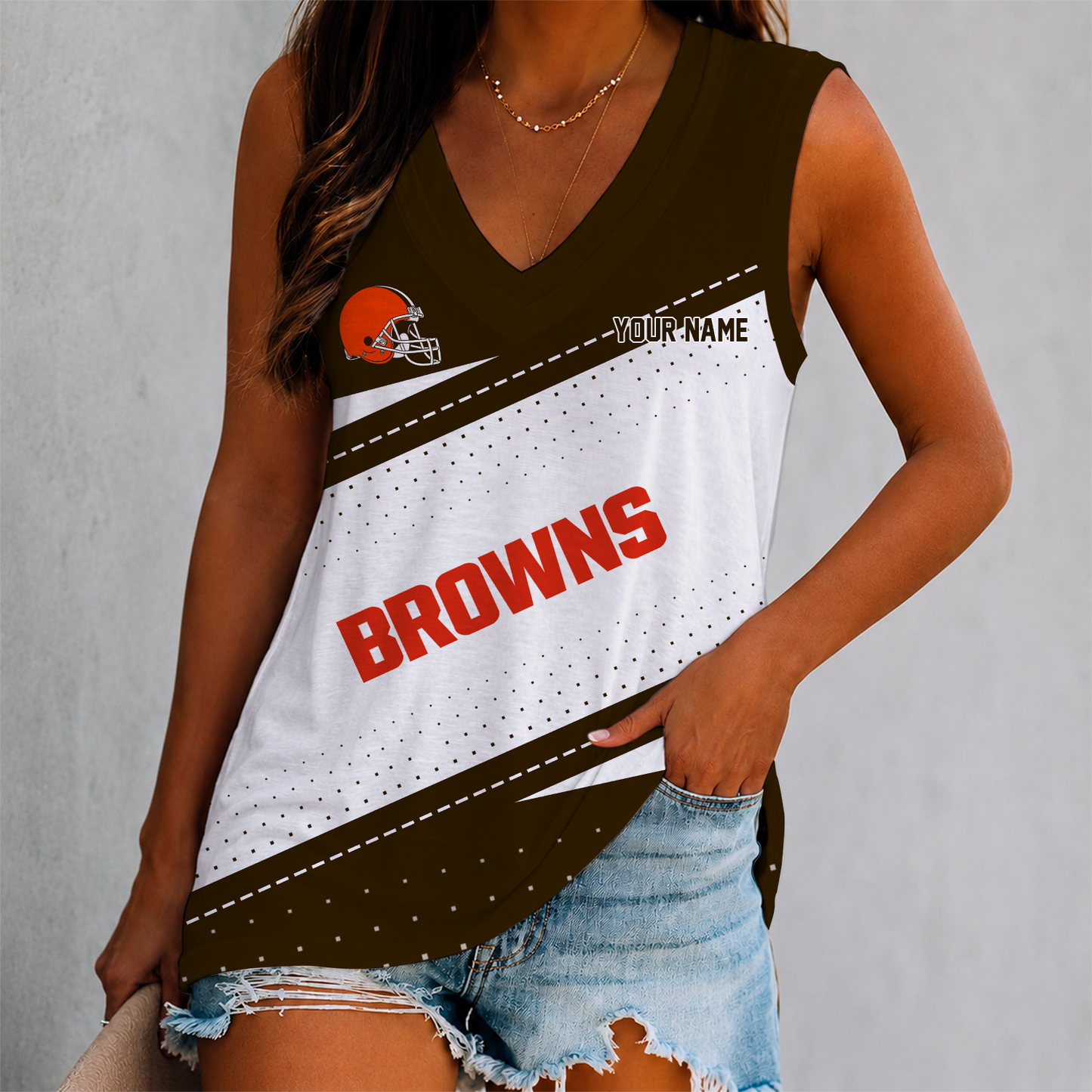 LIMITED EDITION - NEW CUSTOMIZED NFL29 CLB CLEVELAND BROWNS WOMEN'S V-NECK TANK TOP