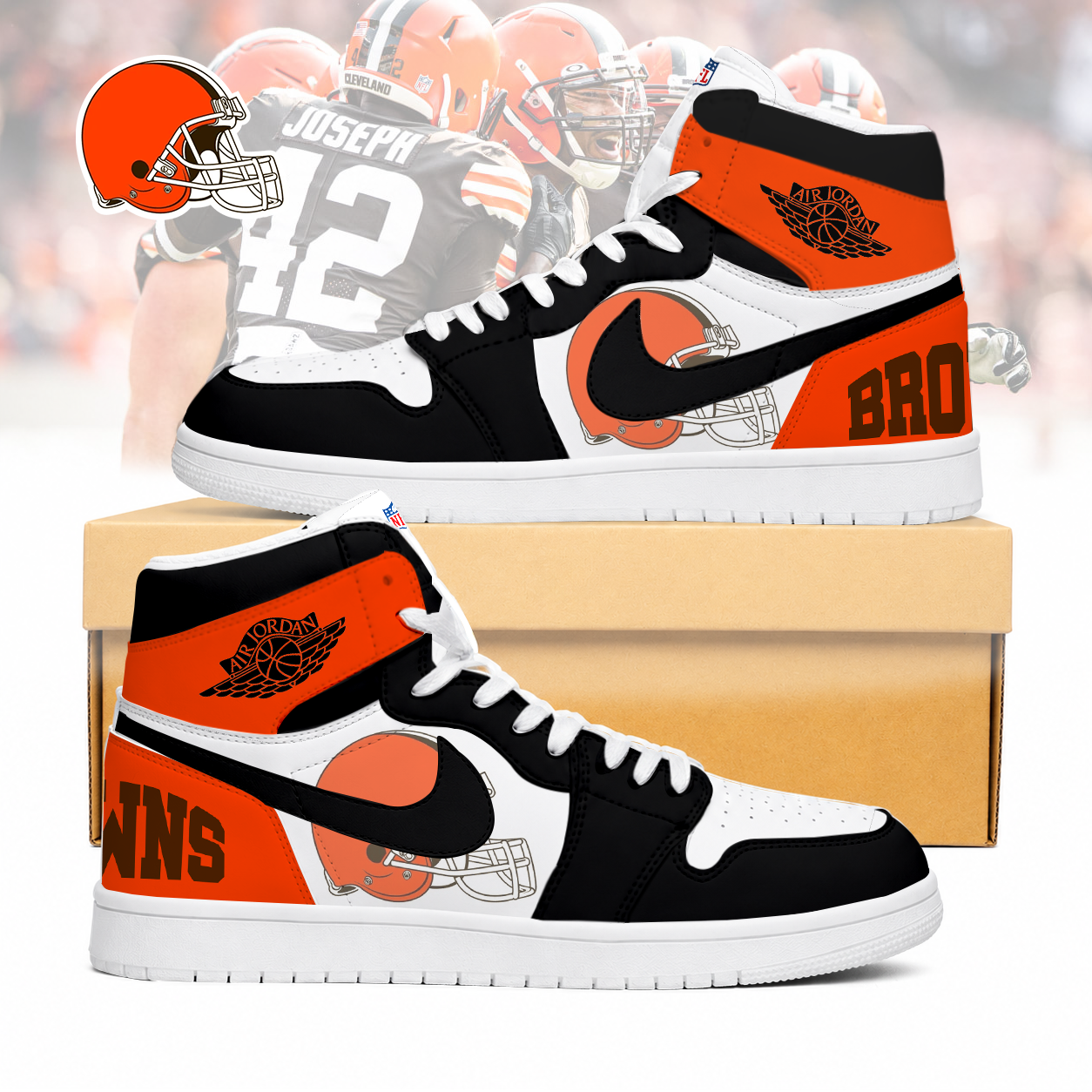 LIMITED EDITION - NEW CUSTOMIZED NFL29 CLB CLEVELAND BROWNS AIR JORDAN SNEAKERS