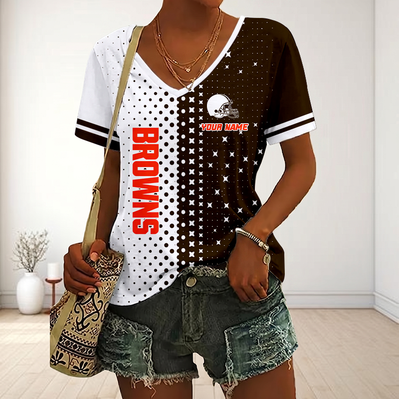 LIMITED EDITION - NEW CUSTOMIZED NFL29 CLB CLEVELAND BROWNS V-NECK FEMALE SHIRT