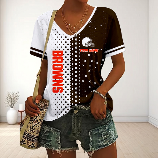 LIMITED EDITION - NEW CUSTOMIZED NFL29 CLB CLEVELAND BROWNS V-NECK FEMALE SHIRT