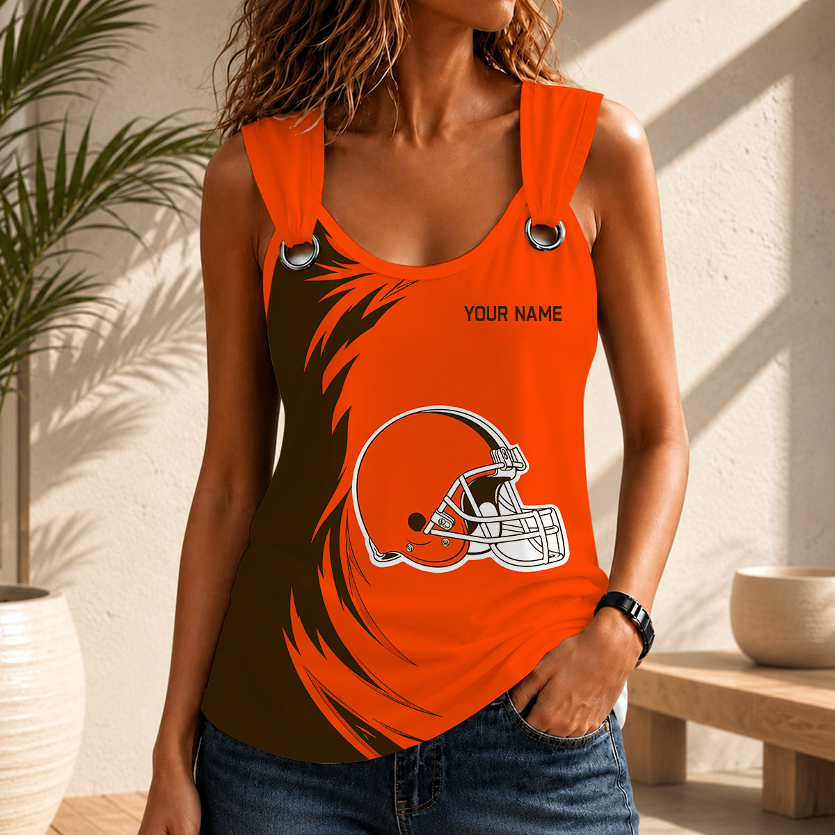 LIMITED EDITION - NEW CUSTOMIZED NFL29 CLB CLEVELAND BROWNS O-RING SHOULDER TANK TOP
