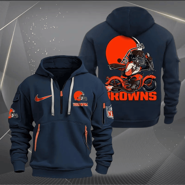 [SPECIAL OFFER] NEW CUSTOMIZED NFL29 CLB CLEVELAND BROWNS MUTICOLOR QUARTER ZIP HOODIE