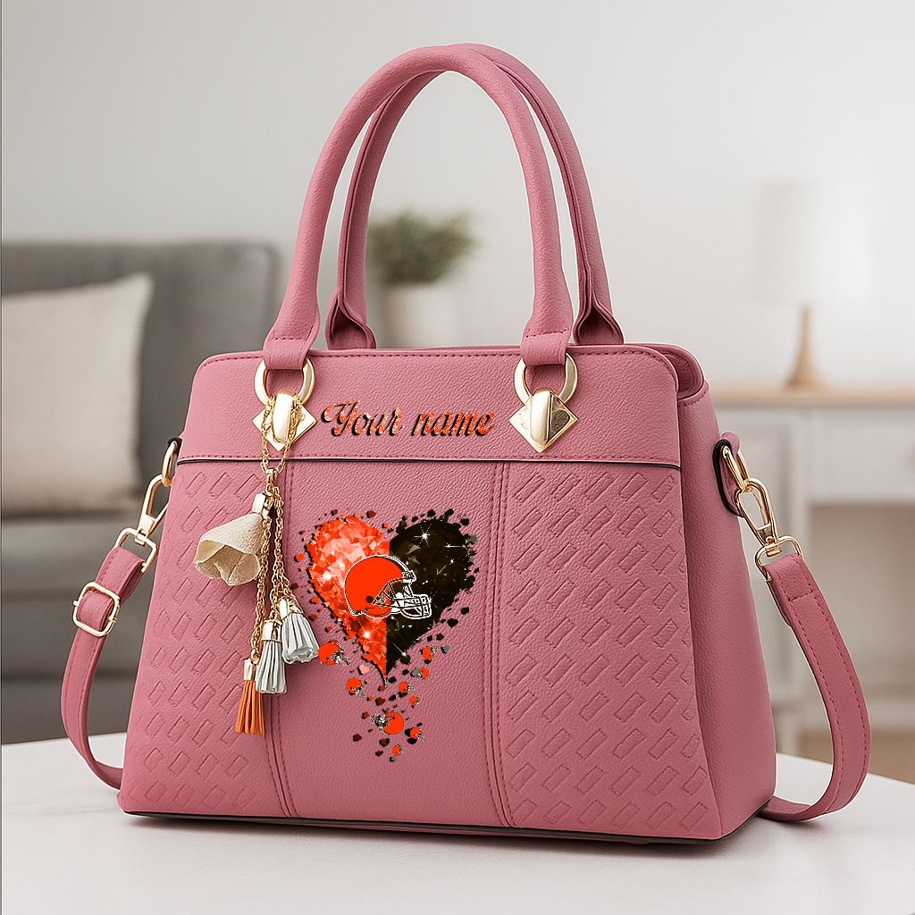 LIMITED EDITION - NEW CUSTOMIZED NFL29 CLB CLEVELAND BROWNS ZIP HANDBAG MULTICOLOR