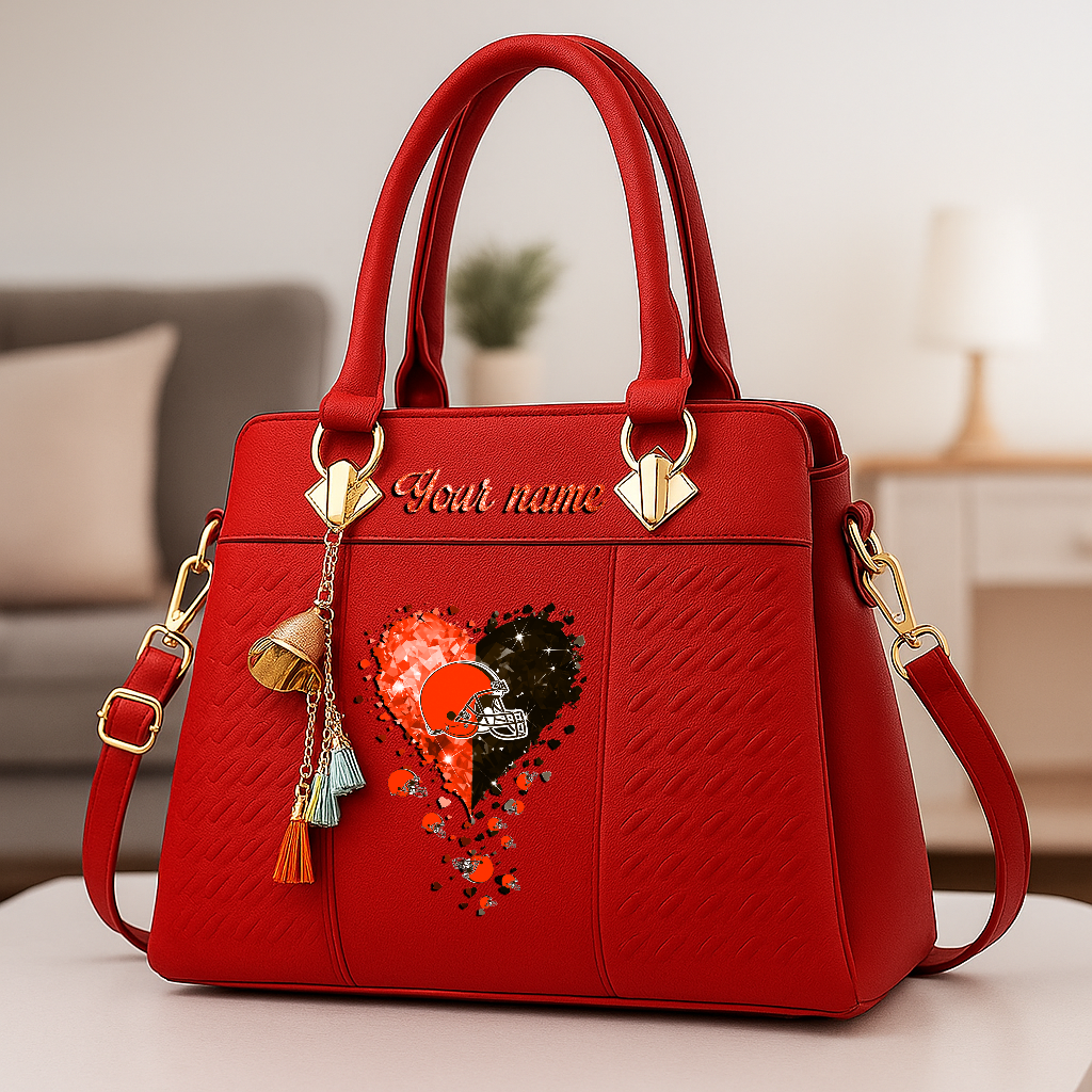 LIMITED EDITION - NEW CUSTOMIZED NFL29 CLB CLEVELAND BROWNS ZIP HANDBAG MULTICOLOR