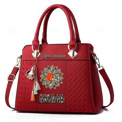 LIMITED EDITION - NEW CUSTOMIZED NFL29 CLB CLEVELAND BROWNS WOMEN'S ZIP HANDBAG MULTICOLOR