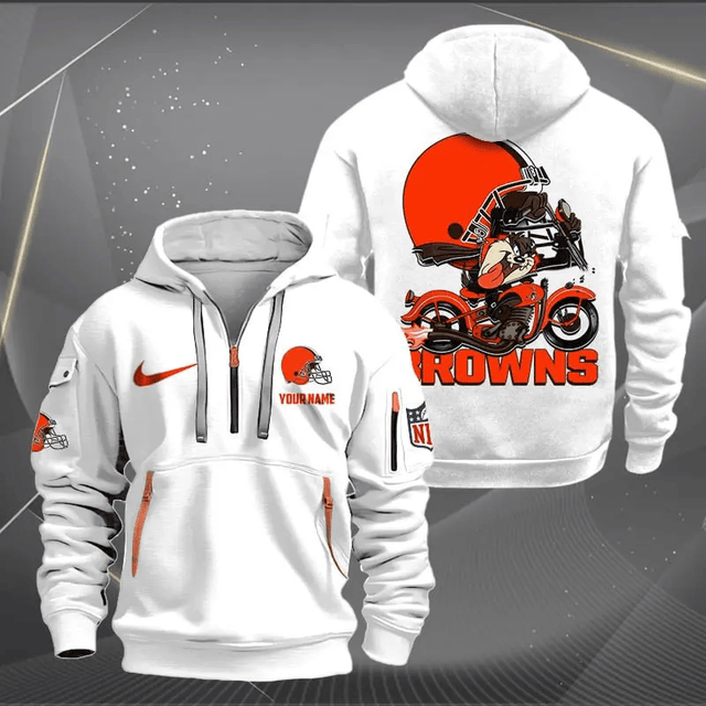 [SPECIAL OFFER] NEW CUSTOMIZED NFL29 CLB CLEVELAND BROWNS MUTICOLOR QUARTER ZIP HOODIE