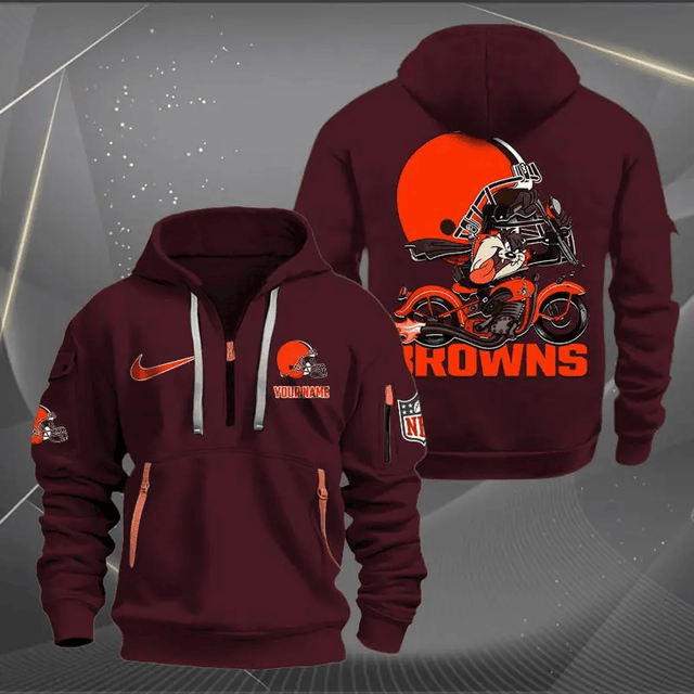 [SPECIAL OFFER] NEW CUSTOMIZED NFL29 CLB CLEVELAND BROWNS MUTICOLOR QUARTER ZIP HOODIE