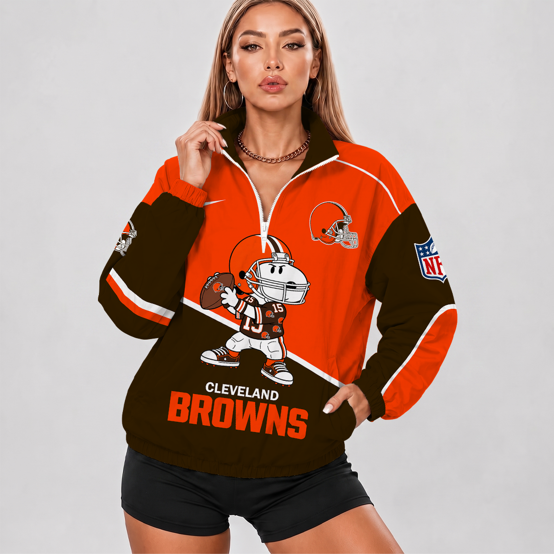 [SPECIAL OFFER] NEW CUSTOMIZED NFL29 CLB CLEVELAND BROWNS V-NECK ZIPPER SWEATSHIRT JACKET
