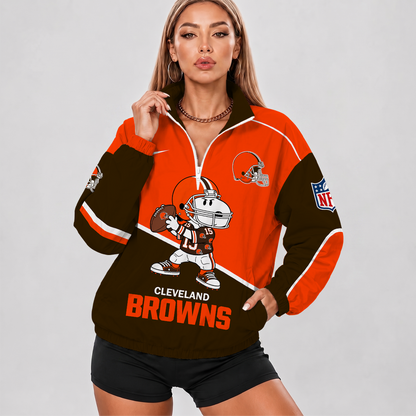 [SPECIAL OFFER] NEW CUSTOMIZED NFL29 CLB CLEVELAND BROWNS V-NECK ZIPPER SWEATSHIRT JACKET