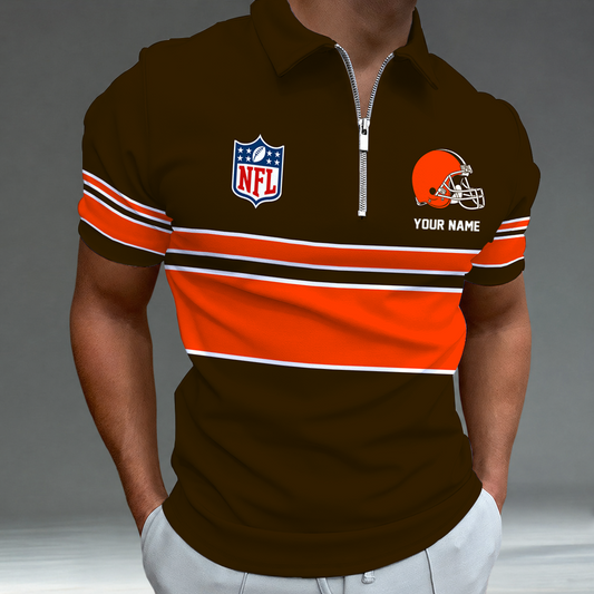 [SPECIAL OFFER] NEW CUSTOMIZED NFL29 CLB CLEVELAND BROWNS ZIP POLO SHIRT