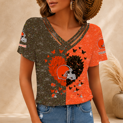 LIMITED EDITION - NEW CUSTOMIZED NFL29 CLB CLEVELAND BROWNS V-NECK SHIRT