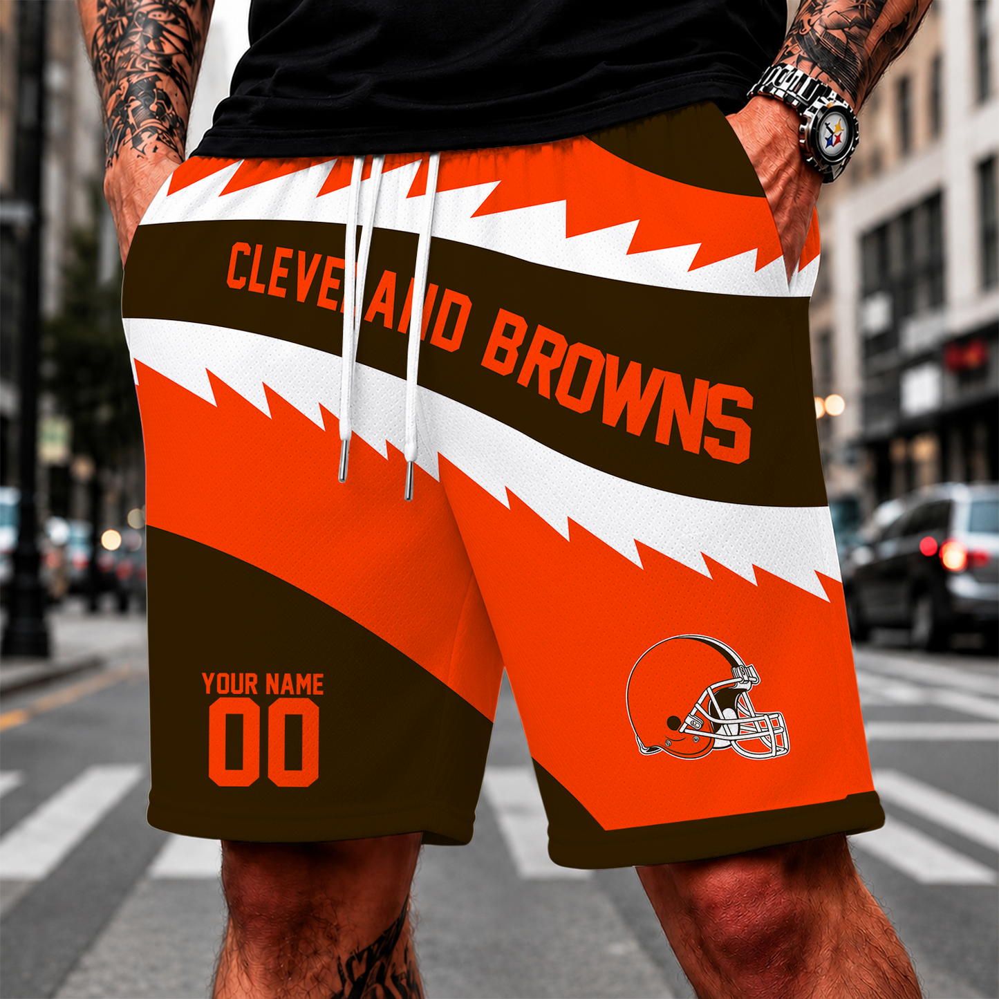 [SPECIAL OFFER] NEW CUSTOMIZED NFL29 CLB CLEVELAND KHAKIS SHORT PANTS