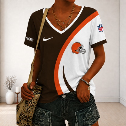 LIMITED EDITION - NEW CUSTOMIZED NFL29 CLB CLEVELAND BROWNS V-NECK FEMALE SHIRT