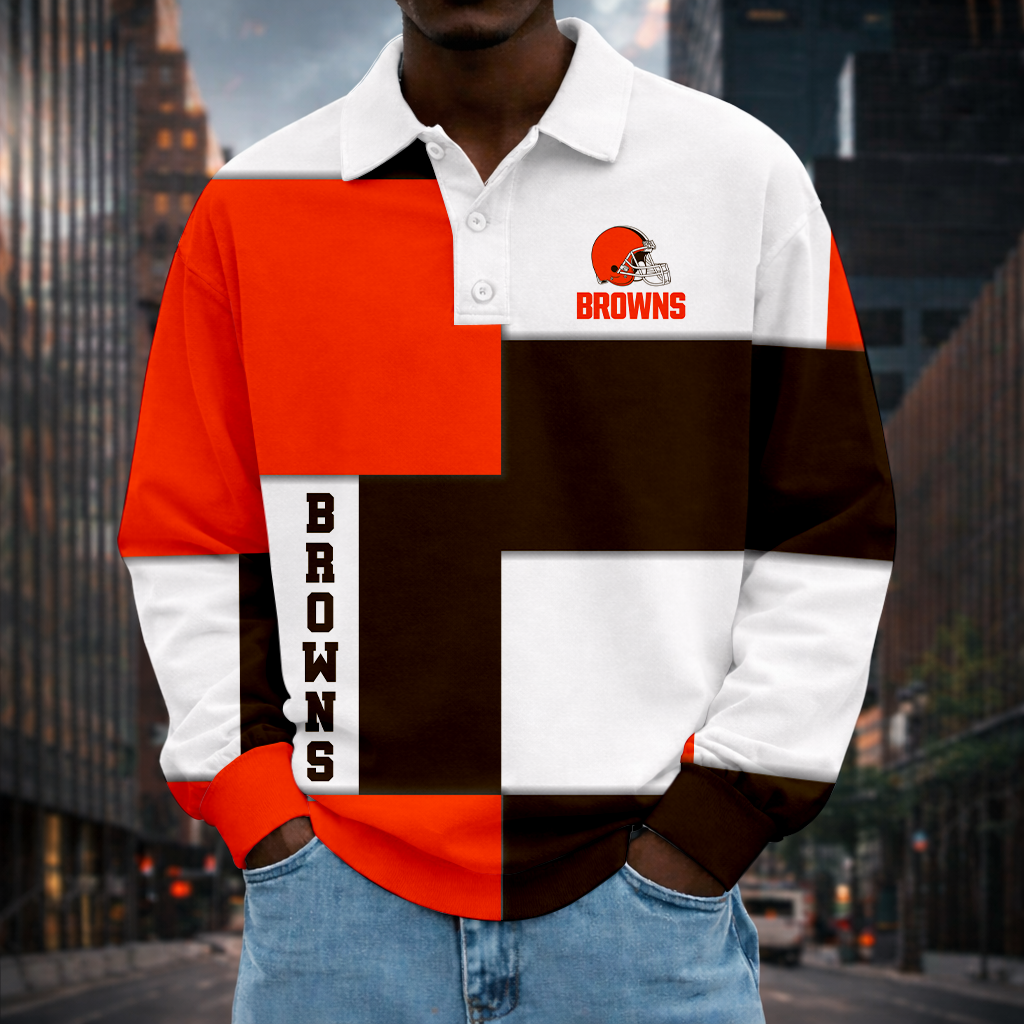 LIMITED EDITION - NEW CUSTOMIZED NFL29 CLB CLEVELAND BROWNS MEN LONG SLEEVE POLO