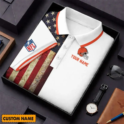 [SPECIAL OFFER] NEW CUSTOMIZED NFL29 CLB CLEVELAND BROWNS US FLAG POLO SHIRT
