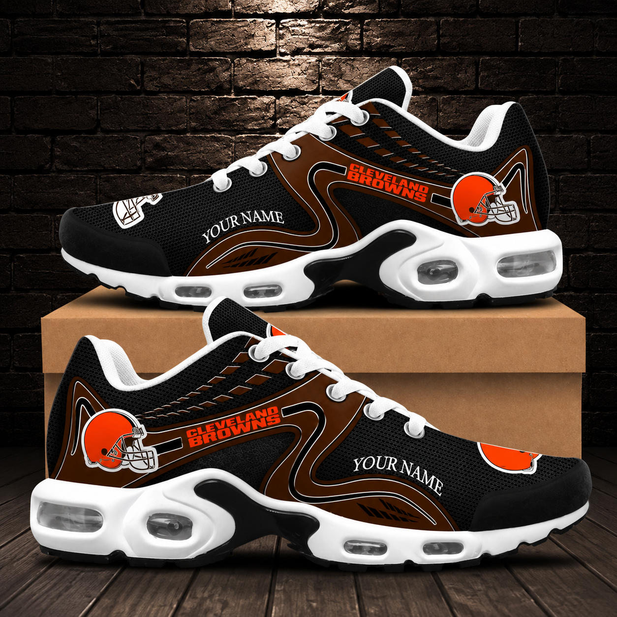 LIMITED EDITION - NEW CUSTOMIZED NFL29 CLB CLEVELAND BROWNS AIR MAX PLUS SNEAKERS