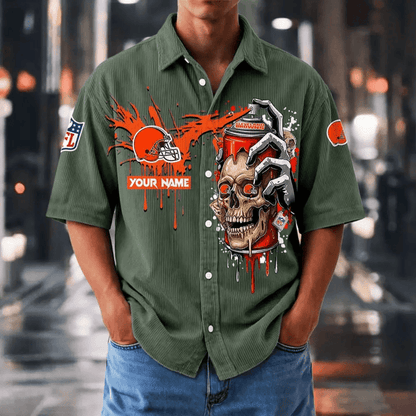 [SPECIAL OFFER] NEW CUSTOMIZED NFL29 CLB CLEVELAND BROWNS SEERSUCKER BUTTON SHIRT