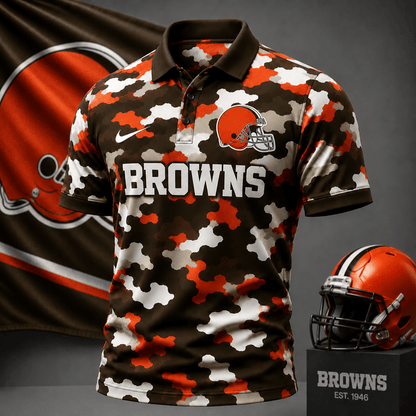 [SPECIAL OFFER] NEW CUSTOMIZED NFL29 CLB CLEVELAND BROWNS CAMO POLO SHIRT