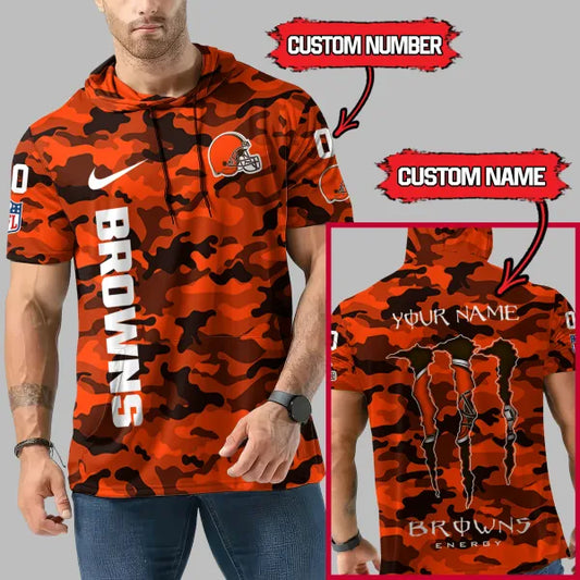 LIMITED EDITION - NEW CUSTOMIZED NFL29 CLB CLEVELAND BROWNS SHORT SLEEVE HOODIE