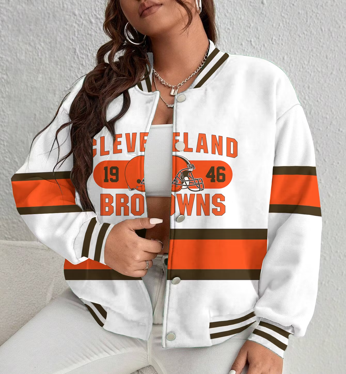 LIMITED EDITION - NEW CUSTOMIZED NFL29 CLB CLEVELAND BROWNS SATIN VARSITY & BASEBALL JACKET