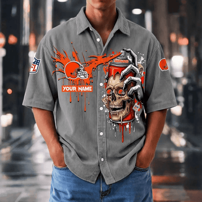 [SPECIAL OFFER] NEW CUSTOMIZED NFL29 CLB CLEVELAND BROWNS SEERSUCKER BUTTON SHIRT