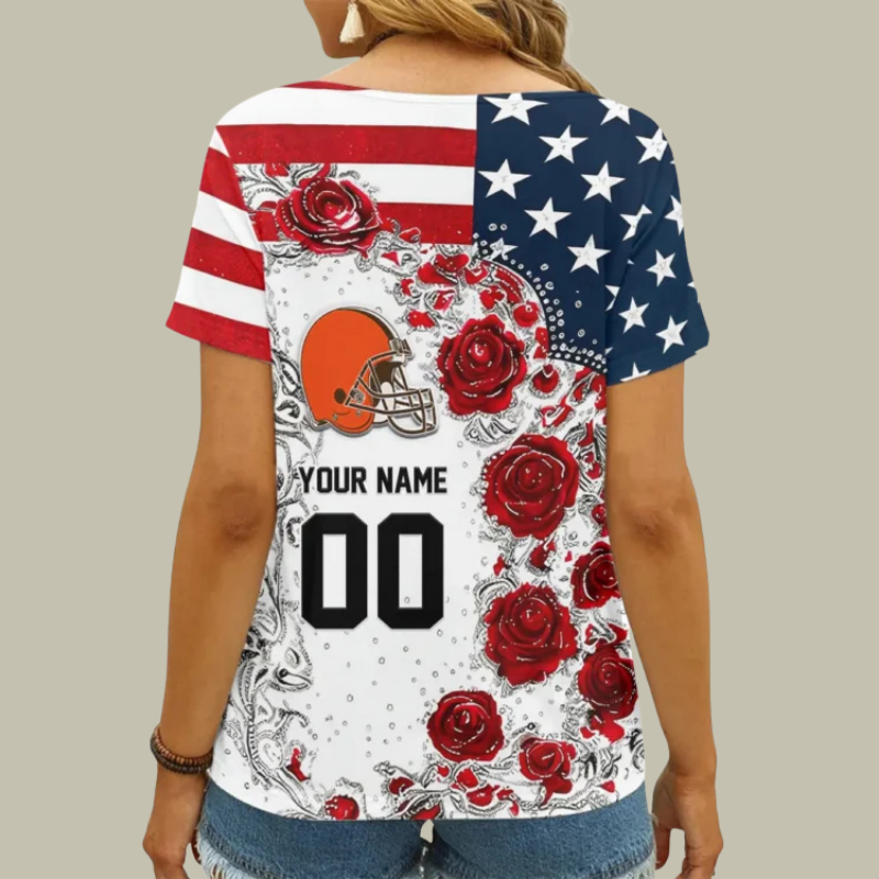 [SPECIAL OFFER] NEW CUSTOMIZED NFL29 CLB CLEVELAND BROWNS V-NECK FEMALE SHIRT
