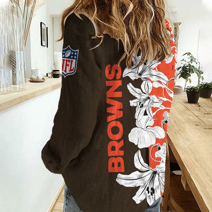 [SPECIAL OFFER] NEW CUSTOMIZED NFL29 CLB CLEVELAND BROWNS WOMEN CASUAL SHIRT FOR FAN