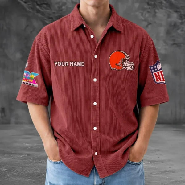 LIMITED EDITION - NEW CUSTOMIZED NFL29 CLB CLEVELAND BROWNS SEERSUCKER BUTTON SHIRT