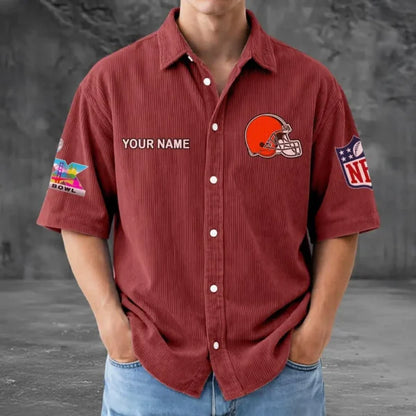 LIMITED EDITION - NEW CUSTOMIZED NFL29 CLB CLEVELAND BROWNS SEERSUCKER BUTTON SHIRT