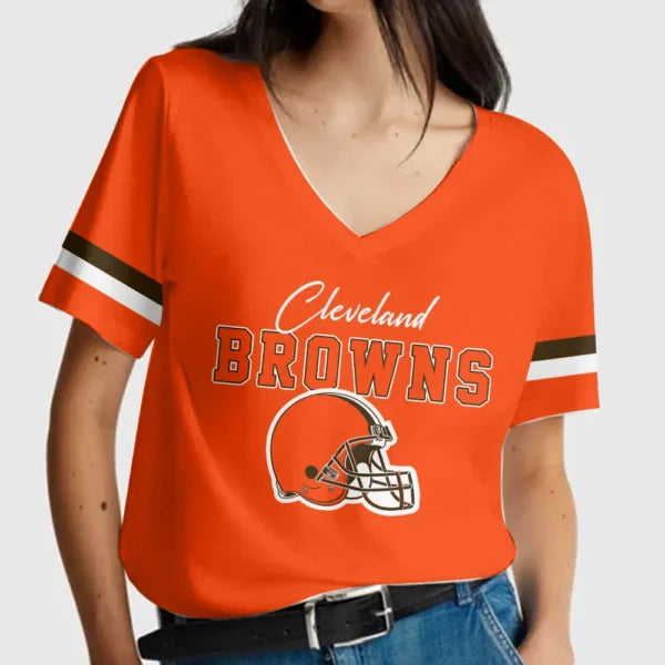 LIMITED EDITION - NEW CUSTOMIZED NFL29 CLB CLEVELAND BROWNS V-NECK FEMALE SHIRT