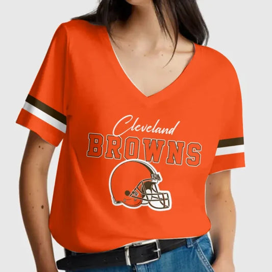 LIMITED EDITION - NEW CUSTOMIZED NFL29 CLB CLEVELAND BROWNS V-NECK FEMALE SHIRT