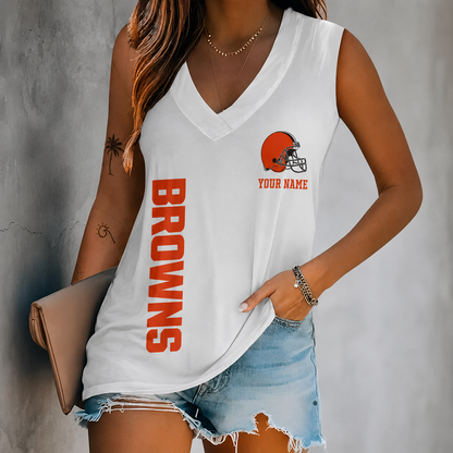 LIMITED EDITION - NEW CUSTOMIZED NFL29 CLB CLEVELAND BROWNS WOMEN'S V-NECK TANK TOP