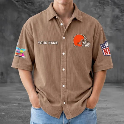 LIMITED EDITION - NEW CUSTOMIZED NFL29 CLB CLEVELAND BROWNS SEERSUCKER BUTTON SHIRT