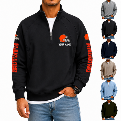 [SPECIAL OFFER] NEW CUSTOMIZED NFL29 CLB CLEVELAND BROWNS MEN'S QUARTER ZIP PULLOVER