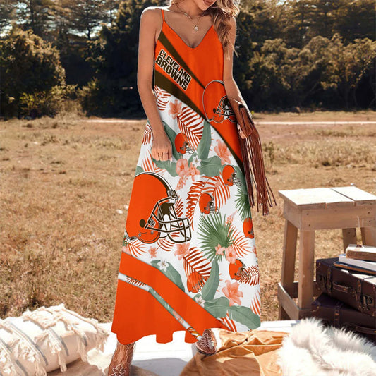 LIMITED RUN - NEW CUSTOMED NFL29 CLB CL BROWNS HAWAIIAN LONG DRESS