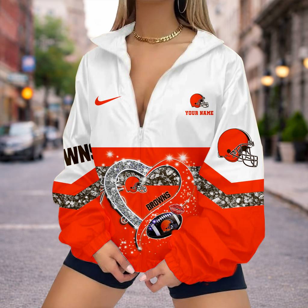 LIMITED EDITION - NEW CUSTOMIZED NFL29 CLB CLEVELAND BROWNS V-NECK ZIPPER SWEATSHIRT JACKET