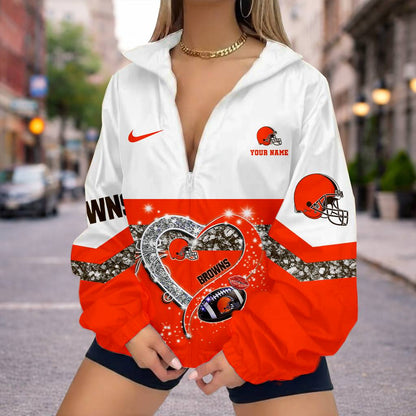 LIMITED EDITION - NEW CUSTOMIZED NFL29 CLB CLEVELAND BROWNS V-NECK ZIPPER SWEATSHIRT JACKET