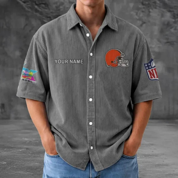 LIMITED EDITION - NEW CUSTOMIZED NFL29 CLB CLEVELAND BROWNS SEERSUCKER BUTTON SHIRT