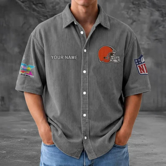 LIMITED EDITION - NEW CUSTOMIZED NFL29 CLB CLEVELAND BROWNS SEERSUCKER BUTTON SHIRT