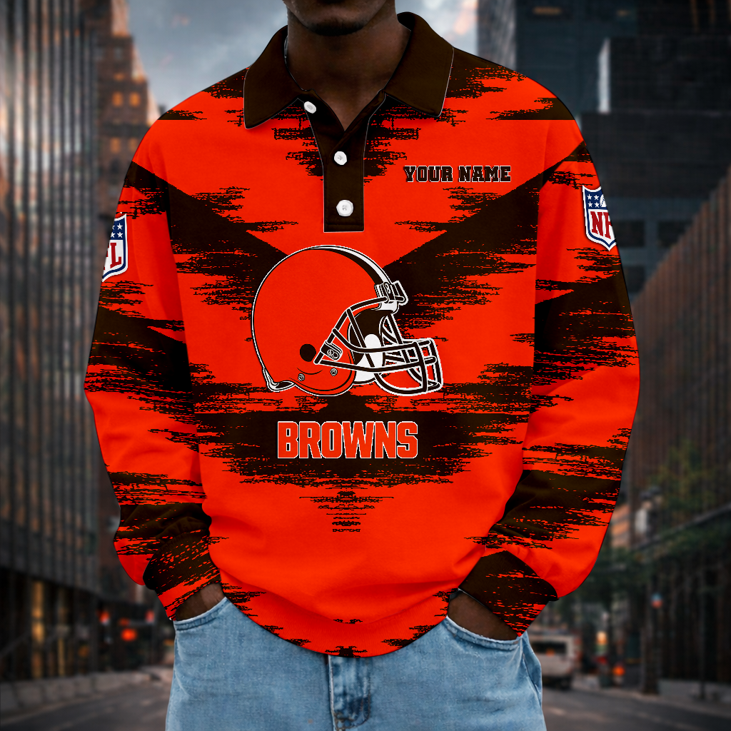 LIMITED EDITION - NEW CUSTOMIZED NFL29 CLB CLEVELAND BROWNS MEN LONG SLEEVE POLO