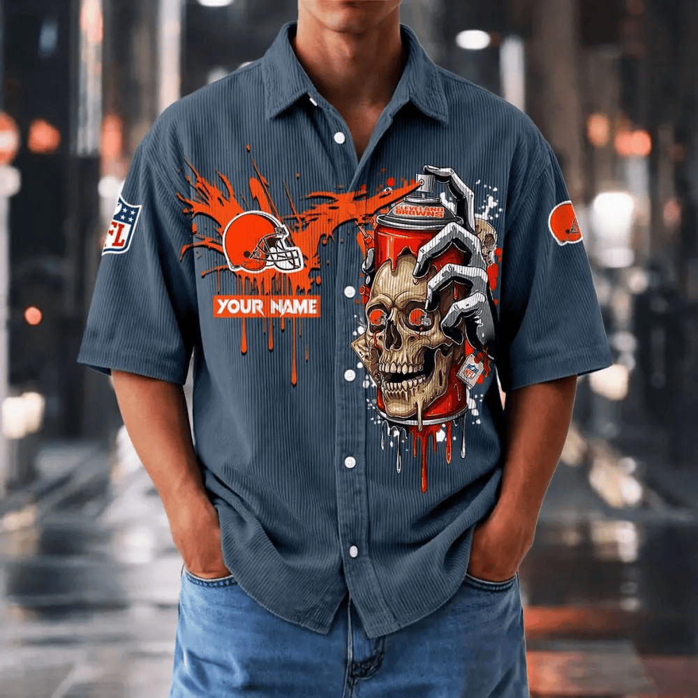 [SPECIAL OFFER] NEW CUSTOMIZED NFL29 CLB CLEVELAND BROWNS SEERSUCKER BUTTON SHIRT