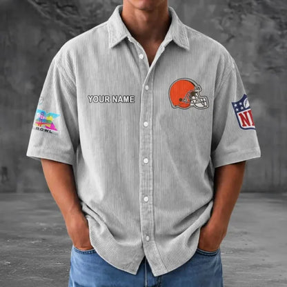 LIMITED EDITION - NEW CUSTOMIZED NFL29 CLB CLEVELAND BROWNS SEERSUCKER BUTTON SHIRT
