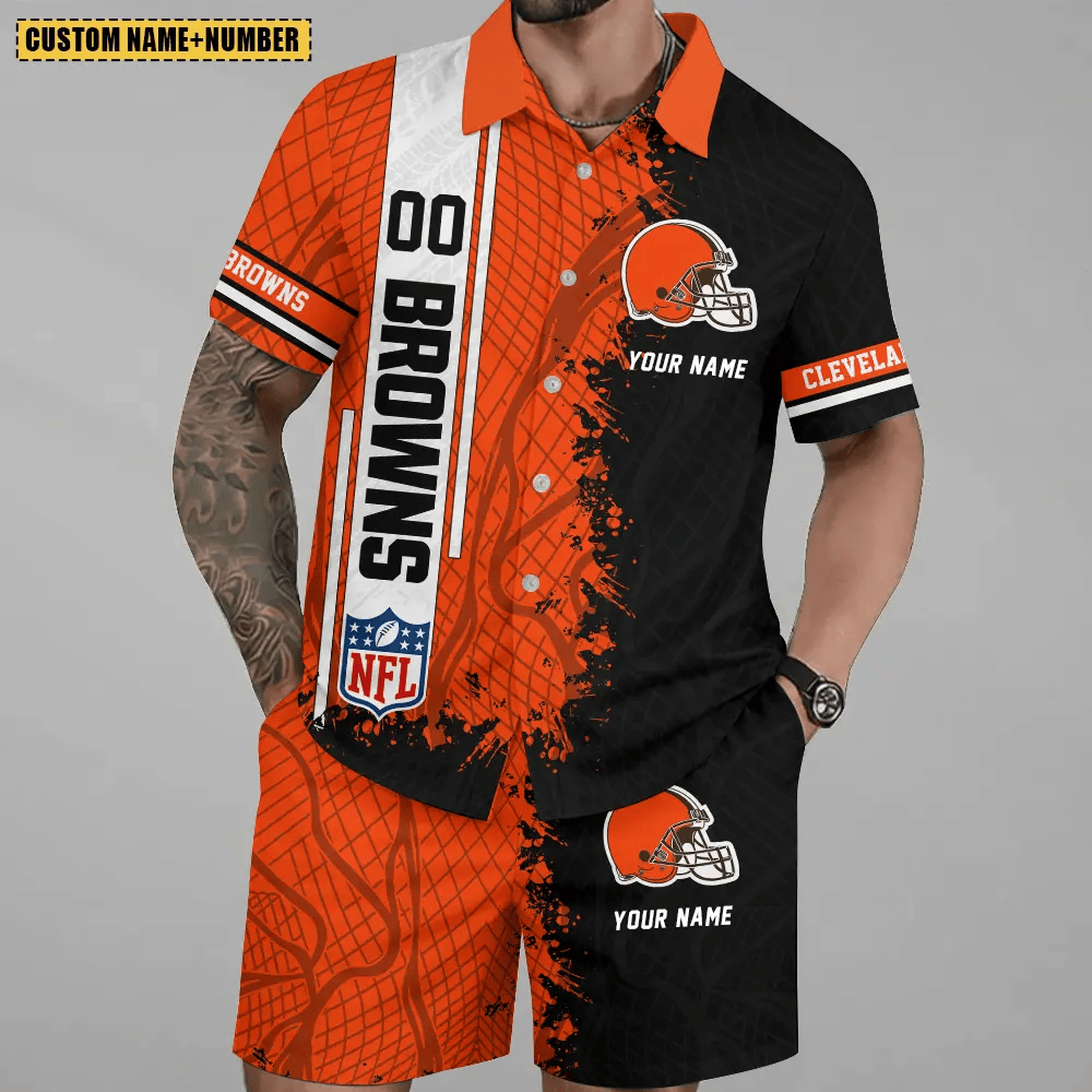 LIMITED RUN - NEW CUSTOMIZED NFL29 CLB CLEVELAND BROWNS UNISEX HAWAIIAN SHIRT & SHORTS SET