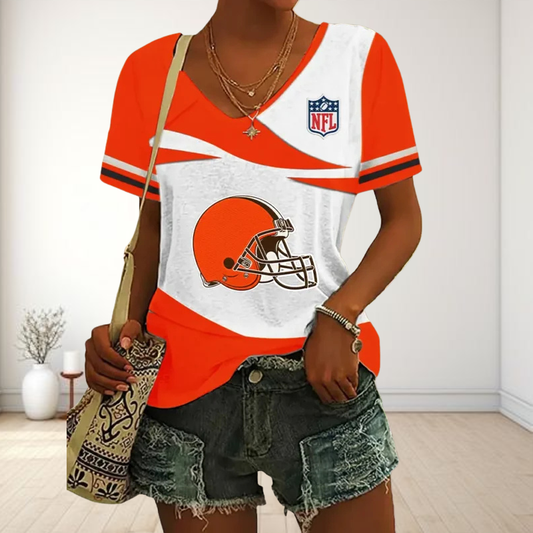 LIMITED EDITION - NEW CUSTOMIZED NFL29 CLB CLEVELAND BROWNS V-NECK FEMALE SHIRT
