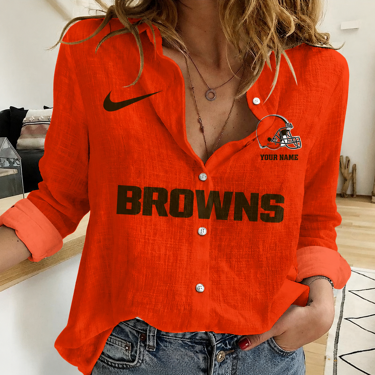 LIMITED EDITION - NEW CUSTOMIZED NFL29 CLB CLEVELAND BROWNS WOMEN CASUAL SHIRT