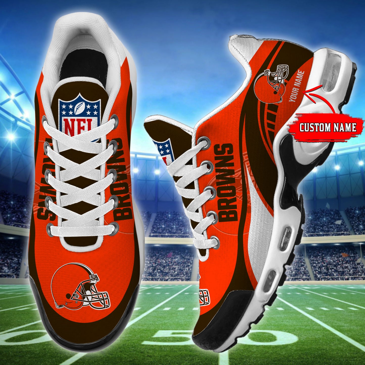 LIMITED EDITION - NEW CUSTOMIZED NFL29 CLB CLEVELAND BROWNS AIR MAX PLUS SNEAKERS
