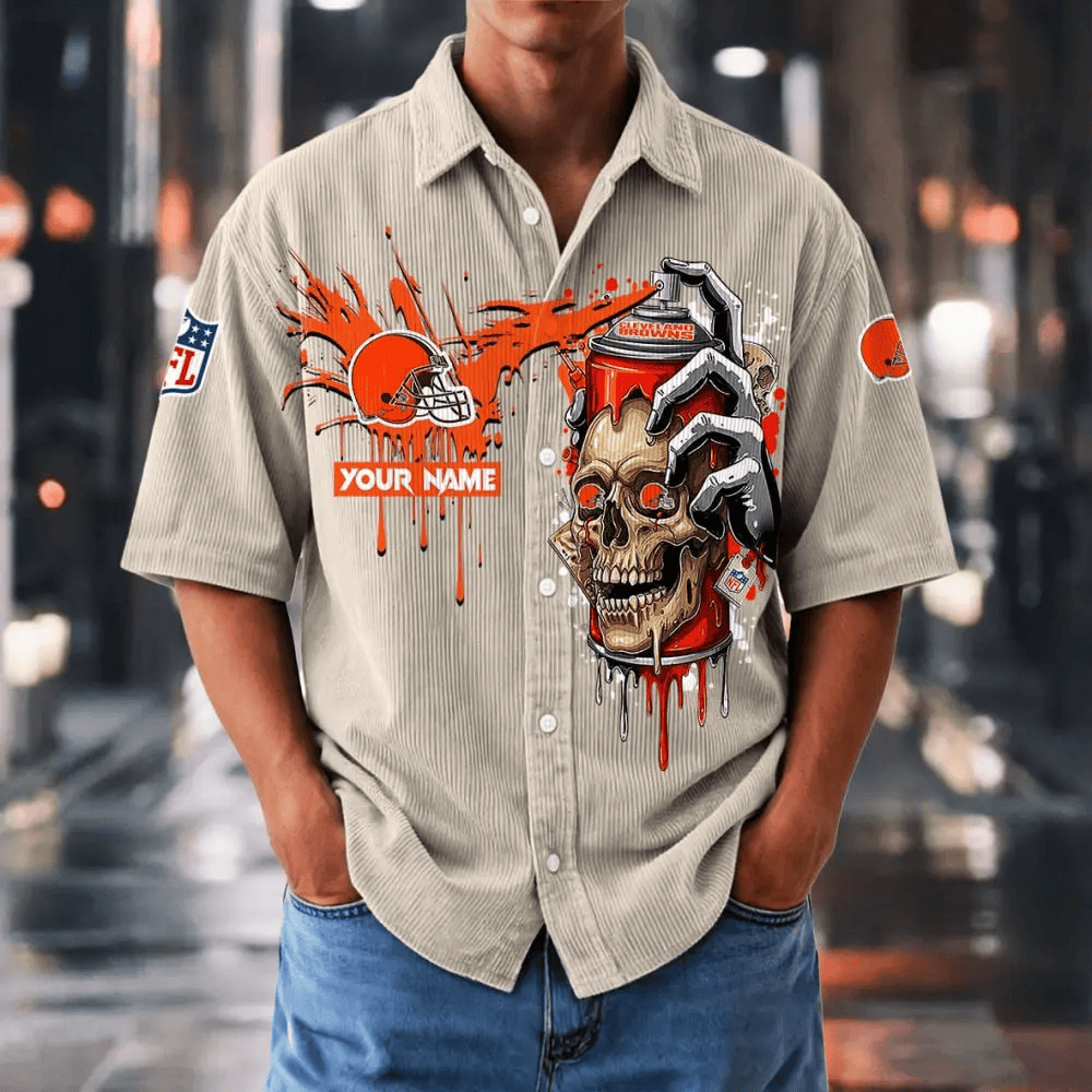 [SPECIAL OFFER] NEW CUSTOMIZED NFL29 CLB CLEVELAND BROWNS SEERSUCKER BUTTON SHIRT