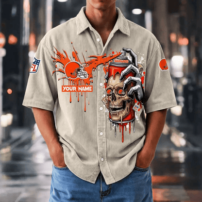 [SPECIAL OFFER] NEW CUSTOMIZED NFL29 CLB CLEVELAND BROWNS SEERSUCKER BUTTON SHIRT