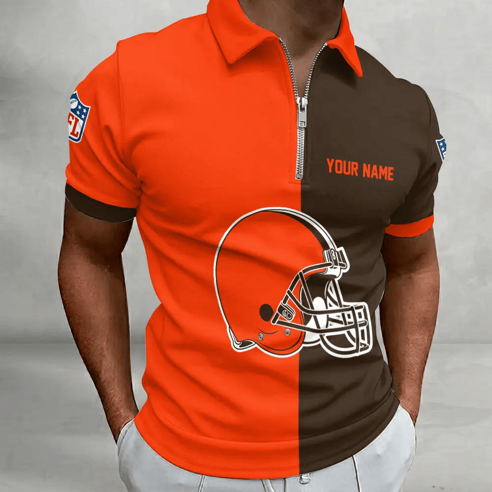 [SPECIAL OFFER] NEW CUSTOMIZED NFL29 CLB CLEVELAND BROWNS ZIP POLO SHIRT