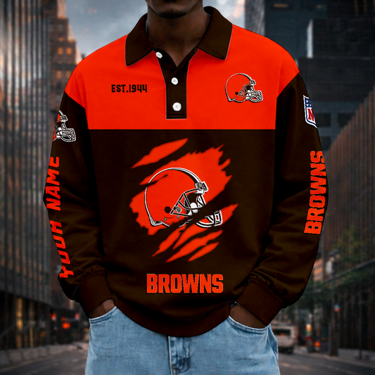 LIMITED EDITION - NEW CUSTOMIZED NFL29 CLB CLEVELAND BROWNS MEN LONG SLEEVE POLO
